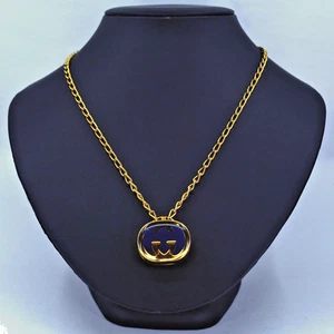 GUCCI Interlocking G Gold Tone Pill Case Pendant Long Necklace Vintage Rare - Picture 1 of 5