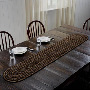 Table Runner Black & Tan Jute Country 13x72 Oval Braid Kitchen Decor VHC Brands - Picture 1 of 6