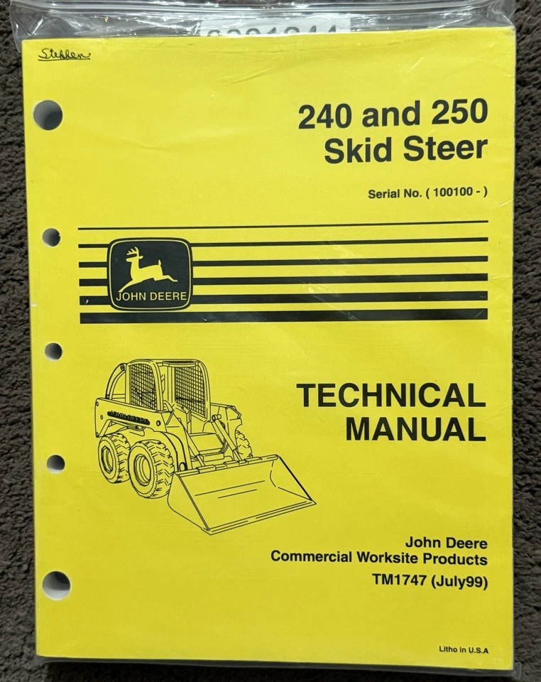 Minicarregadeira John Deere 240 e 250 manual de reparo de serviço técnico genuíno TM1747 - Imagem 1 de 1