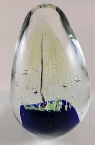 Vintage Hand Blown Art Glass Dome Egg Shape Tree Nature Scene Paperweight - Picture 1 of 7
