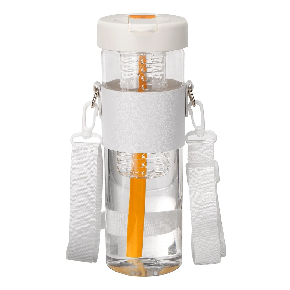Botella de agua infusora de frutas 29 oz botella de agua de plástico con asa de transporte blanca Foto 1 de 4