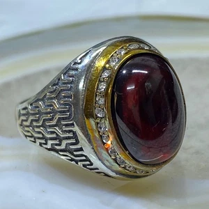 arabic 925 Sterling Silver red garnet ring Handmade Luxury Mens Ring All Size - Picture 1 of 9