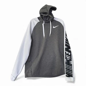 Felpa con cappuccio uomo Nike Dri Fit taglia XL grigia bianca logo scritto collo alto - Foto 1 di 7