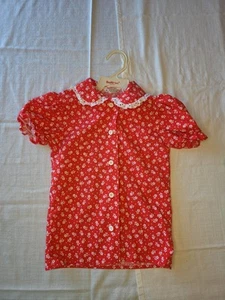 Girls Vintage Red floral Blouse Health-tex Size 6 eyelet collar 80s 90s - Picture 1 of 7