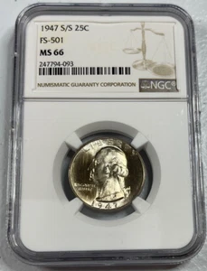 1947-S/S  Washington US Silver Quarter,  MS66 by NGC,  RPM,  FS-501,  EXQUISITE! - Picture 1 of 6