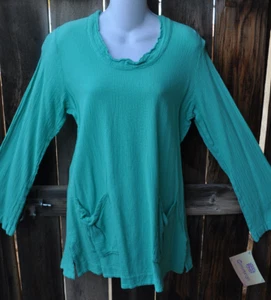 WEARABLE ART 'OH MY' COTTONWAYS "CHERRY" GAUZE TUNIC IN GREEN, SIZE 1-SMALL, NWT - Picture 1 of 4