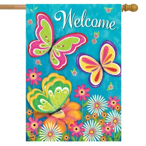 Butterfly Garden Spring House Flag Welcome Floral 28" x 40" Briarwood Lane - Picture 1 of 4