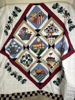 C&F Enterprises American Patchwork Scenic Queen Quilt Checkered Border 67843 - Image 1 of 4