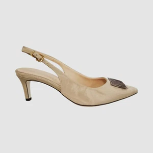 Ron White Women Beige Queenie Pointed-Toe Slingback Silk Pump Heel Shoes Sz 37.5 - Picture 1 of 10