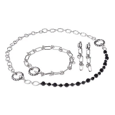 Schmuckset Ernstes Design S003 Onyx Spinellperlen Edelstahl Armband, Ohrringe, K - Bild 1 von 4