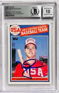 USA Mark McGwire Signed 1985 Topps #401 Rookie Card Beckett Witnessed Graded 10 - Picture 1 of 1