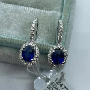4.50Ct Oval Cut Created Blue Sapphire Drop Dangle Earrings 14K White Gold Finish - Picture 1 of 5