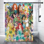 Princess All Characters Print Shower Curtain Bath Math Toilet Lid Cover Mat