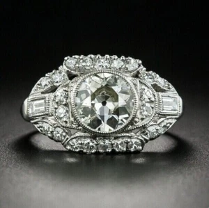 Anello di fidanzamento lunetta vintage 2,65 ct taglio tondo moissanite placcato oro bianco 14 kt - Foto 1 di 5