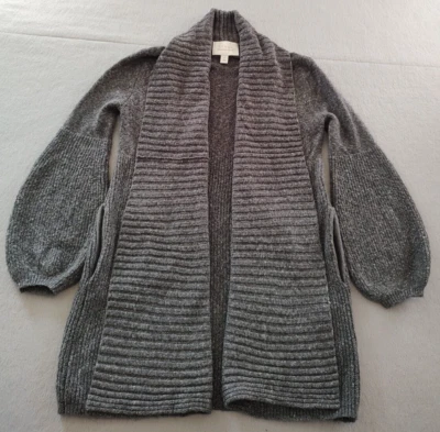 Suéter con Bisagra Cárdigan Abierto Abrigo Suave Grueso Tejido Bolsillos Manga Abullonada Gris S Foto 1 de 4