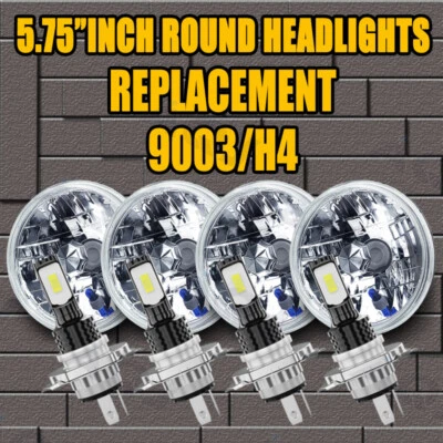 4PCS 5 3/4" 5.75 Inch White Round LED Halo Headlights Crystal Lamps - Изображение 1 из 4