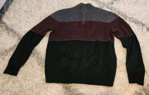Dockers - Mens Knit Sweater 1/4 Zip Long Sleeve Gray Wine Black - Medium - Picture 1 of 5