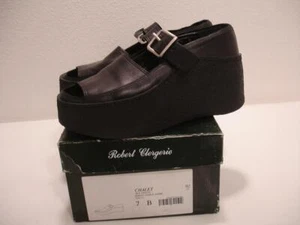 Womens 7 B M Robert Clergerie Chalet Black Leather Platform Mary Jane Shoes Heel - Picture 1 of 15