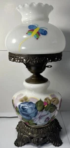 L & L WMC 1971 Hurricane Glass Table Lamp Floral Design - Picture 1 of 18