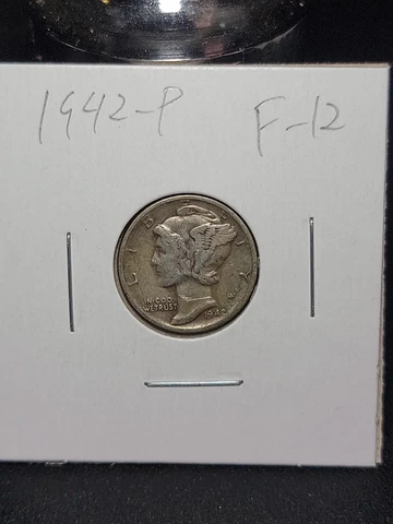 1942 P Mercury Silver Dime in Fine Circulated Condition in Coin-Flip Cover