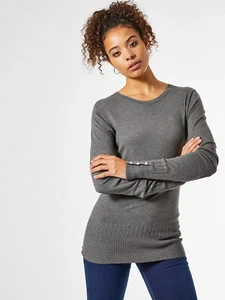 Brand New Ladies Ex Dorothy Perkins Pearl Cuff Crew Neck Jumper Grey - Picture 1 of 8