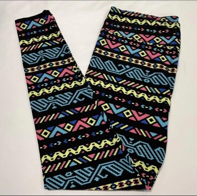 NEW LuLaRoe TC2 Leggings BLACK Fiesta Turquoise AZTEC Southwest Western SW Line - Image 1 of 4