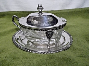 SCHÖNE viktorianische .800 Silber und geschliffenes Glas DECKEL ZUCKERDOSE 198g Fuß - Bild 1 von 17
