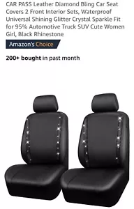 Leather Diamond Bling Car Seat Covers 2 Front Interior Sets, Waterproof #454 - Picture 1 of 22