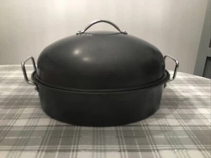 Neu Rae Dunn Schwarz Braten Bräter Pfanne 16" mit Einsatz Antihaft Oval Thanksgiving - Bild 1 von 7