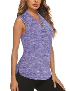 Sleeveless Athletic Tops for Women Golf Tennis Polo Shirts 1/4 Zip Teens Tuni... - Picture 1 of 6