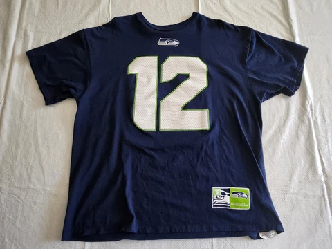 Mens Majestic Seattle Seahawks Blue/White Fan 12 T-shirt 2XL Excellent Cond Cover