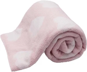 Pink White Hearts Cozy Knit Baby Swaddling Blanket NWT Super Soft REVERSIBLE NEW - Picture 1 of 13