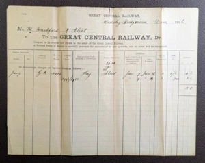1916 Great Central Railway Wadsley Bridge Station Demurrage Invoice - Picture 1 of 1