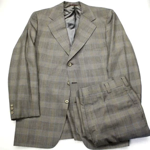 HART SCHAFFNER MARX Vtg 60s 70s Gray Plaid 2PC Suit Coat Jacket 44R 36x30 - Picture 1 of 10