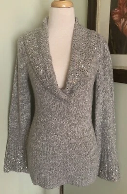 Suéter para mujer WHBM White House Black Market gris plata lentejuelas talla M 8 10 Foto 1 de 4