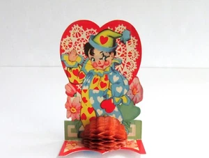 Valentines Day Card Clown with Honeycomb Stands Up. Used. No Envelope 1940 Era - Picture 1 of 4