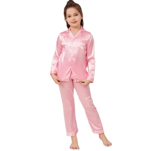 Pajama Set for Kids Baby Boy Girl Button-up Silk Pajama Sleepwear Nightwear PJS - Picture 1 of 76