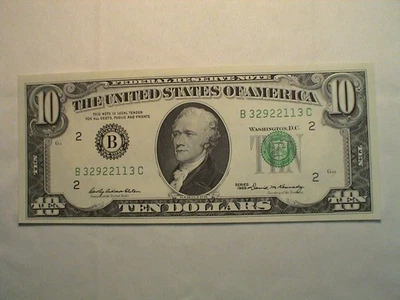 1969 $10.00 dólar nota da Reserva Federal não circulada - Imagem 1 de 2