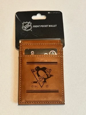Pittsburgh Penguins Leather Wallet Brown Front Pocket Magnetic Money Clip - Image 1 of 4