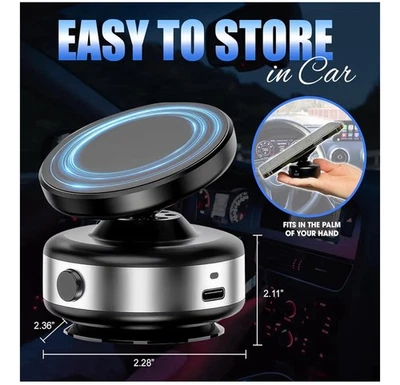 Electric Vacuum Magnetic Suction Cup Car Phone Holder Stand Mount 360° Rotation - Image 1 of 4