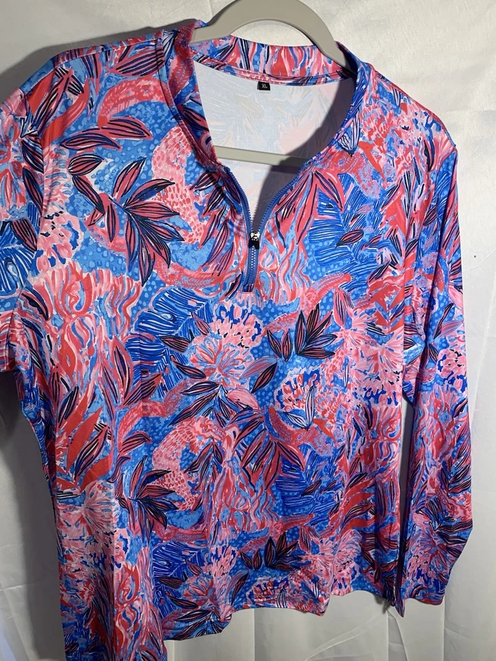 Jersey Performance Wear Cuarto Cremallera Manga Larga XL Golf Tenis Rosa/Azul Foto 1 de 4