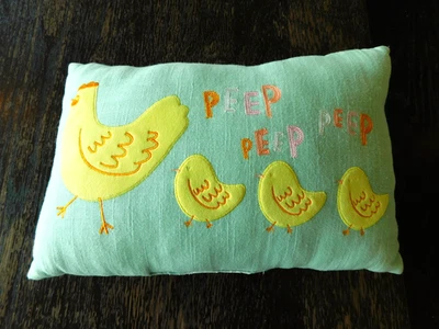 Chicken Throw Pillow Chick Kids Nursery Spring Peep Embroidery 12x18 Easter - Image 1 of 3