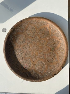 古董阿勒颇叙利亚铜盘 13 英寸伊斯兰追逐明星设计 حلب Halab 标志 — 第 1/4 张图片