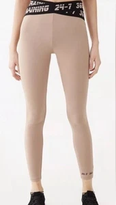 FOREVER 21 Beige Tan Leggings Yoga Pants Black Criss Cross Full Length Workout - Picture 1 of 7