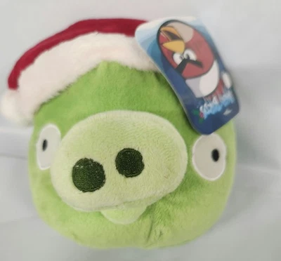 NWT Christmas Angry Bird Green Pig Plush with Santa Hat 5" Commonwealth 2011 - Image 1 of 4