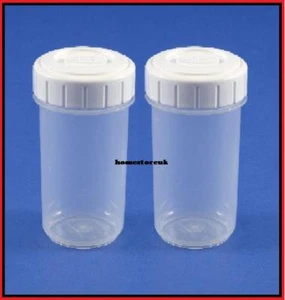 2 x CLEAR PLASTIC BEAKER WITH SCREW TOP WHITE LID STORAGE TRAVEL CAMPING 400ml - Picture 1 of 1