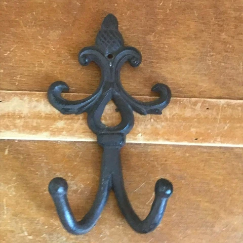 Estate Heavy Rustic Bronze Metal Abstract Fleur Dis Lis w Pineapple Wall Hook Cover