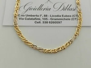 COLLANA Collier CATENA Girocollo ORO 18 KT 750% GIALLO BIANCO Maglia Uomo Donna - Foto 1 di 9