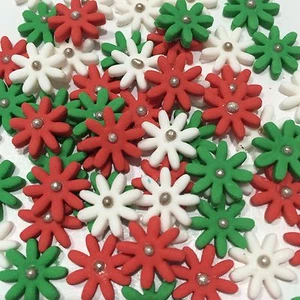 Edible Sugar Blossoms Christmas Colors Cake,Cup Cake Toppers X 100 - Picture 1 of 3