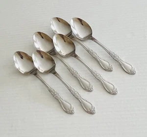 Oneida Northland Stainless Caroline 6 Oval Soup Spoons 7” Glossy Floral - Picture 1 of 4